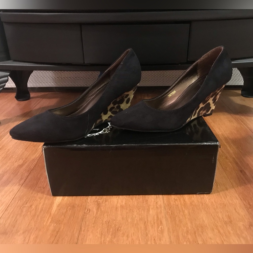 Beautiful Suede Leopard Style Wedges. Never Worn.